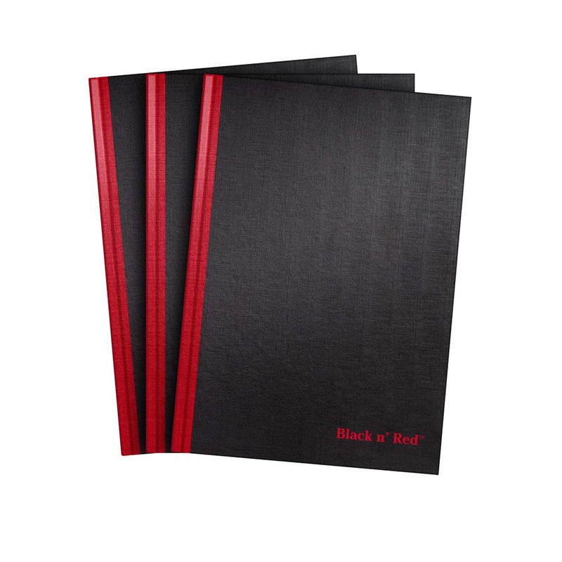 Black n' Red Notebooks, Casebound, Hardcover, 11-3/4" x 8-1/4", Large, 96 Ruled Sheets, 3-Pack (73601) - Image 1